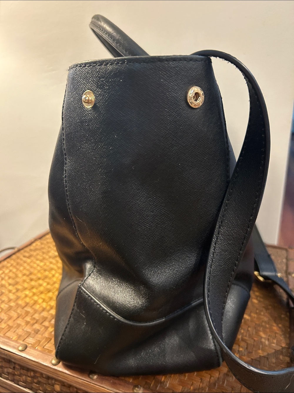 Tory Burch Black Leather Tote with Gold Hardware - Picture 4 of 7